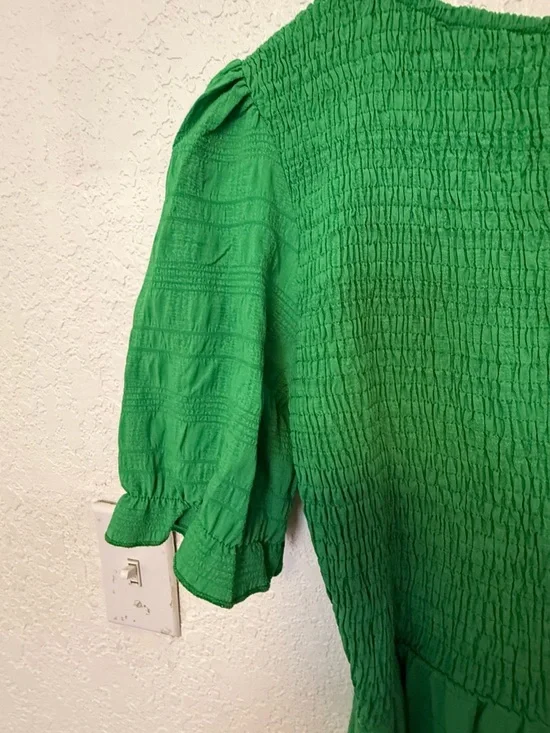 Boho Green Smocked Maxi Dress - Puff Sleeve Tiered Long Dress - Size S - Picture 9 of 15